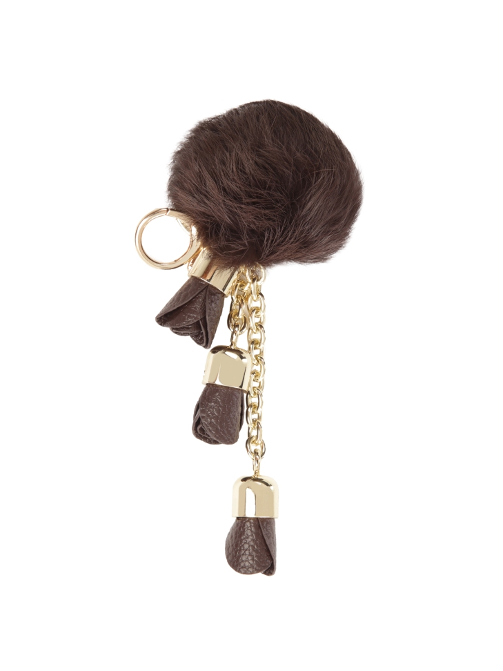 Brown key ring with pom-pom
