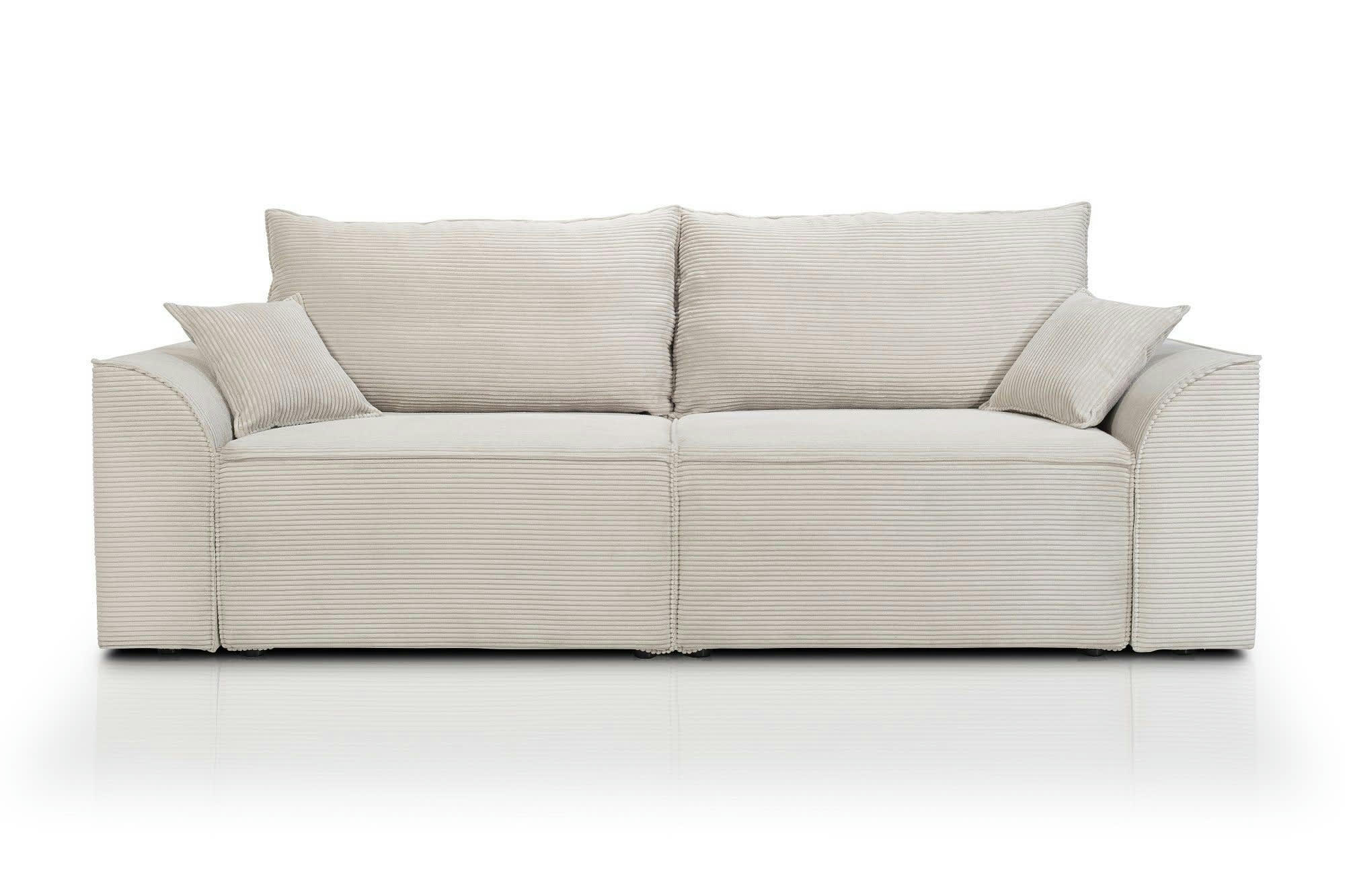 ALPHA - Canapé droit convertible 3 places  en velours côtelé beige