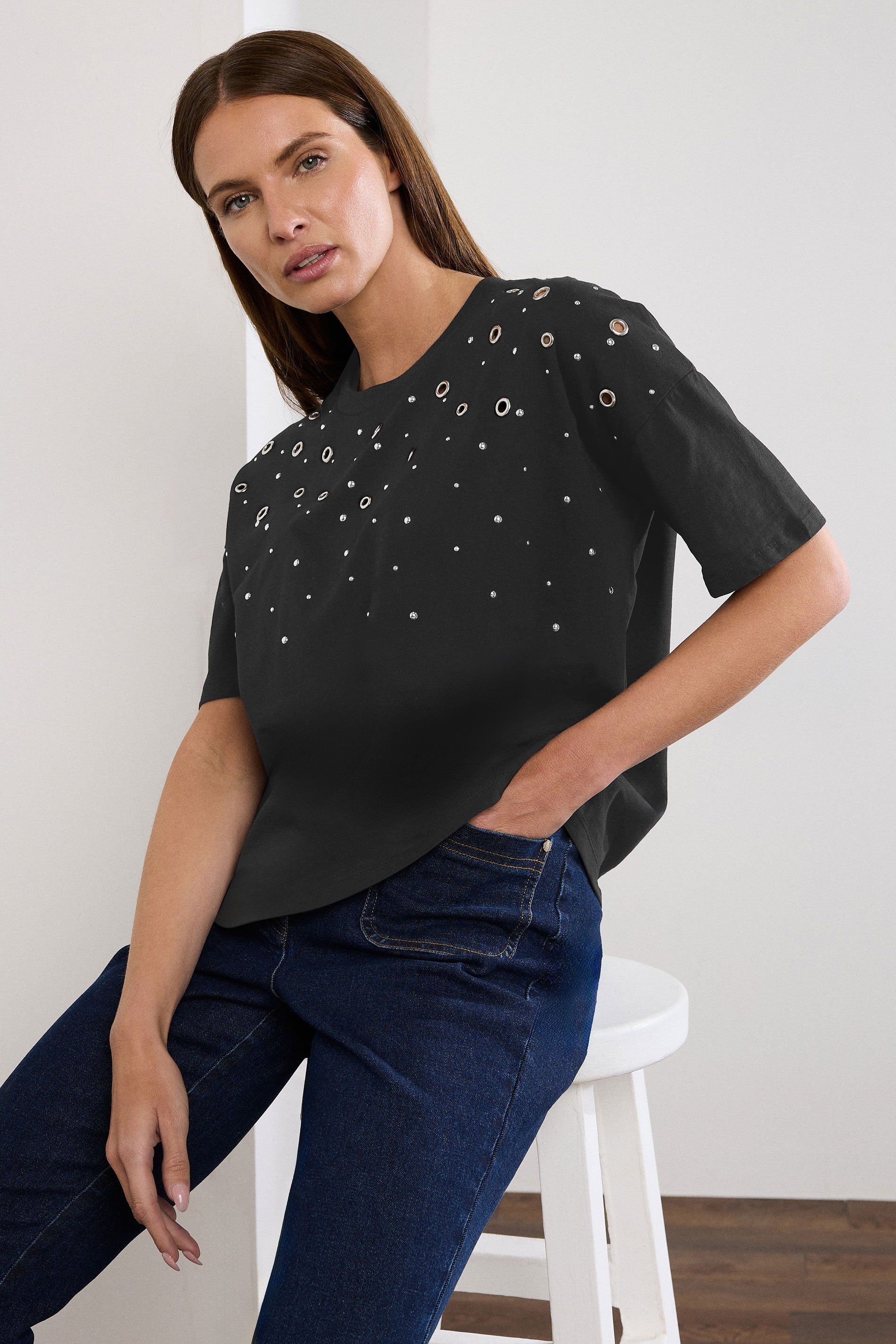 Star by Julien Macdonald Eyelet Detail Short Sleeve T-Shirt