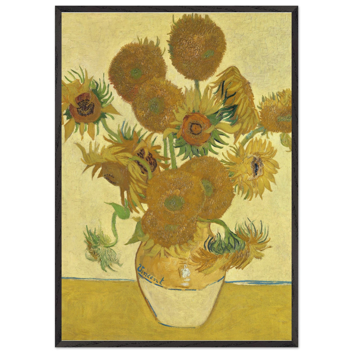 Poster met Lijst Vincent van Gogh - Zonnebloemen (1888)  - 70x100 cm - Geel