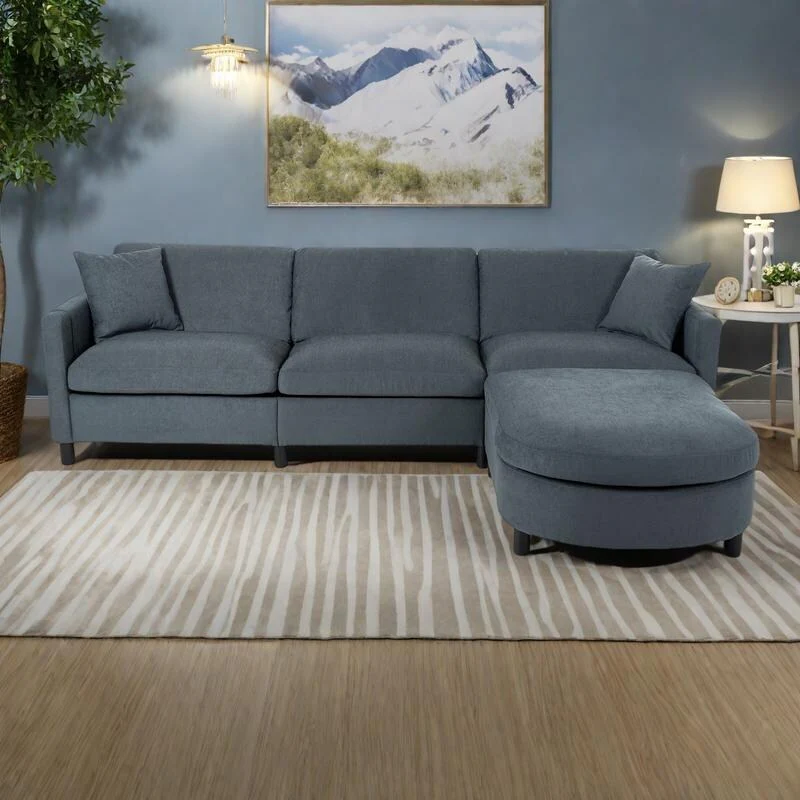 107.87 Polyester Sectional Sofa with Removable Ottoman and Cushions