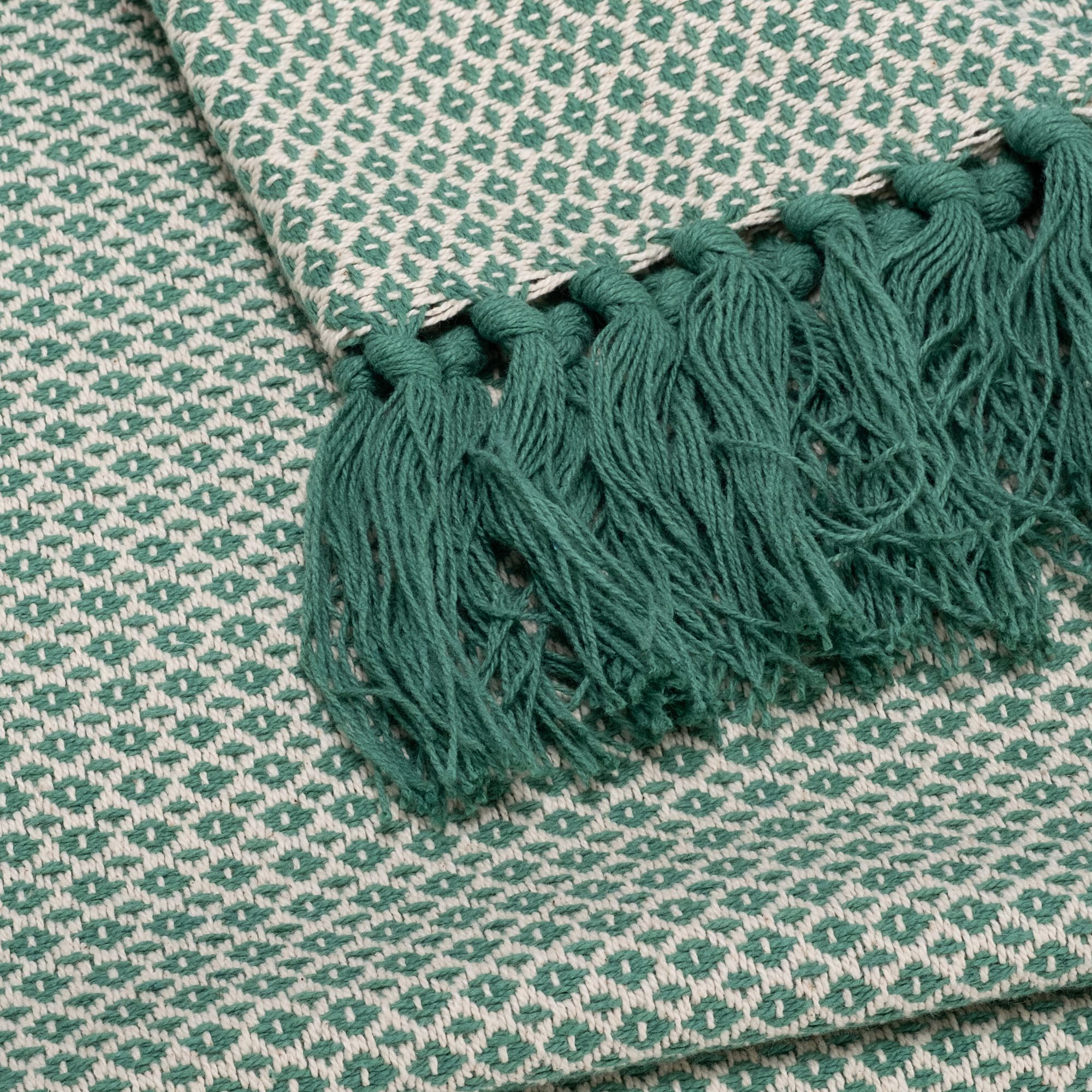 PARA - Plaid à franges et motif en coton - vert 130X170cm