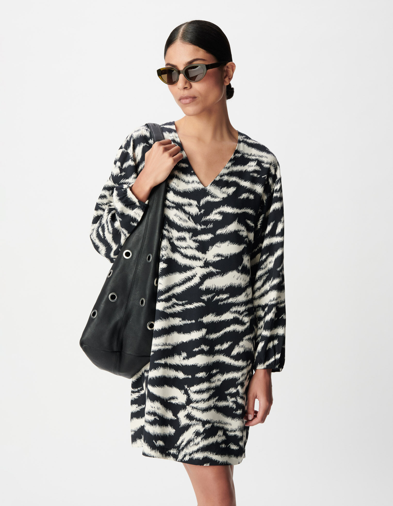 Robe noire imprimé zèbre Femme