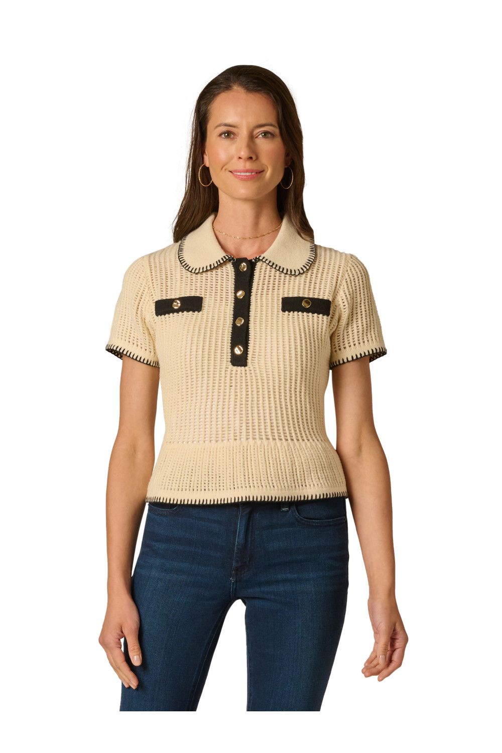 Adrianna Papell Flounce Polo Sweater