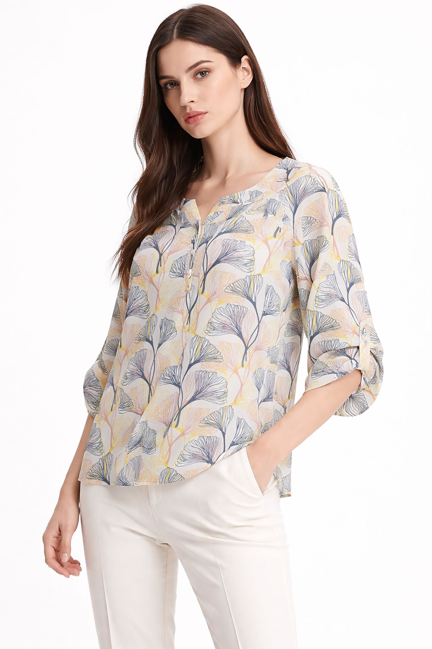 Cutie London Leaf Print 3/4 Sleeve Blouse