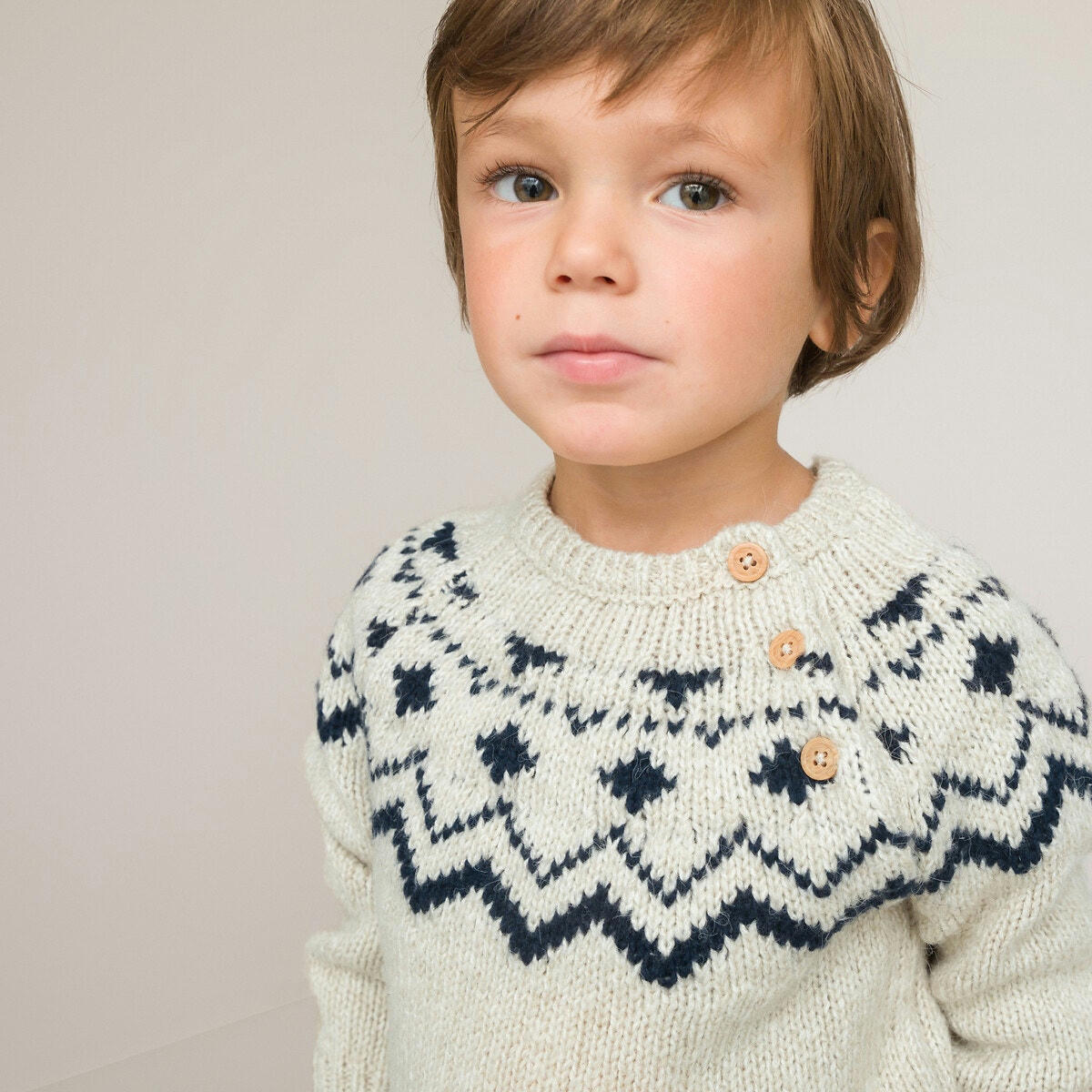 Pull col rond en fine maille, motif jacquard