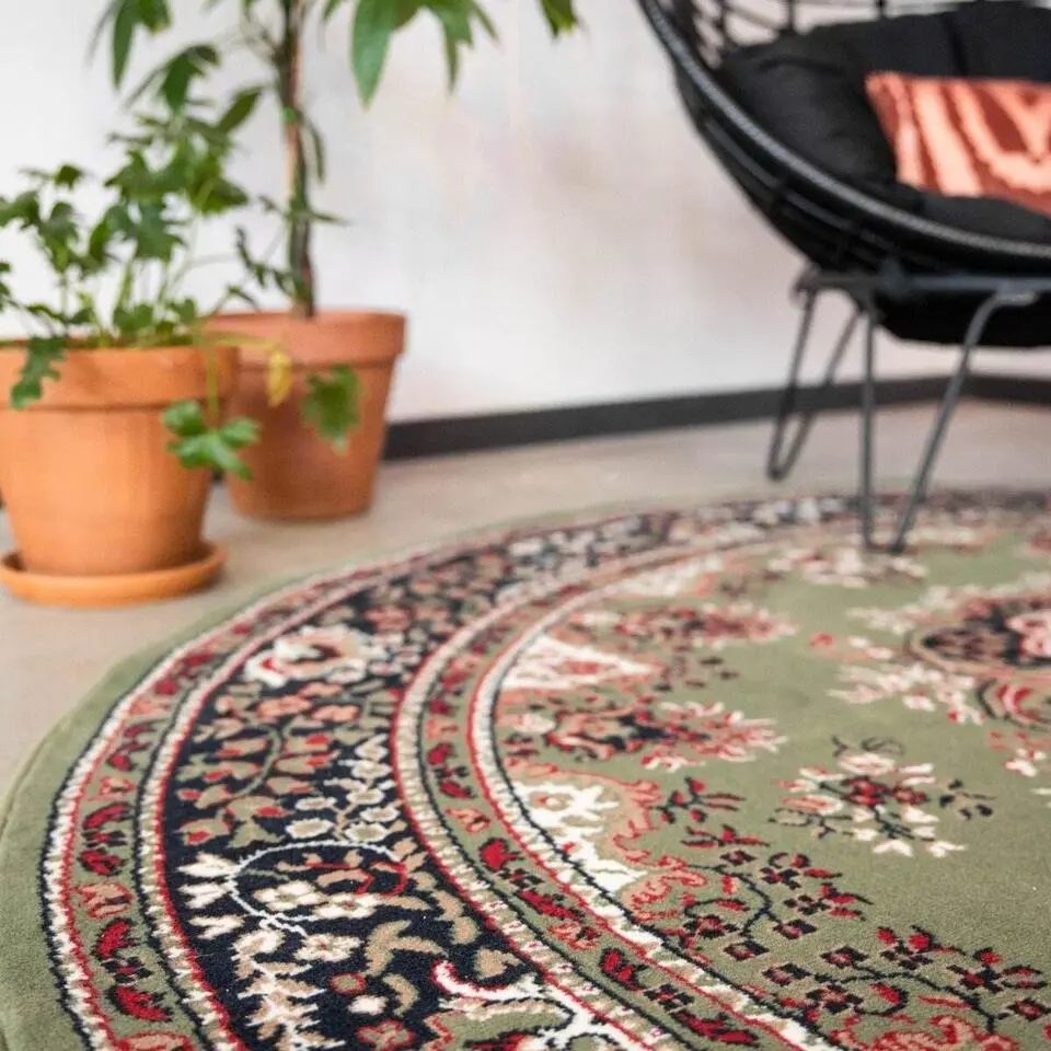 Interieur05 rond vintage vloerkleed Nain Perzisch groen - 100 x 100 cm