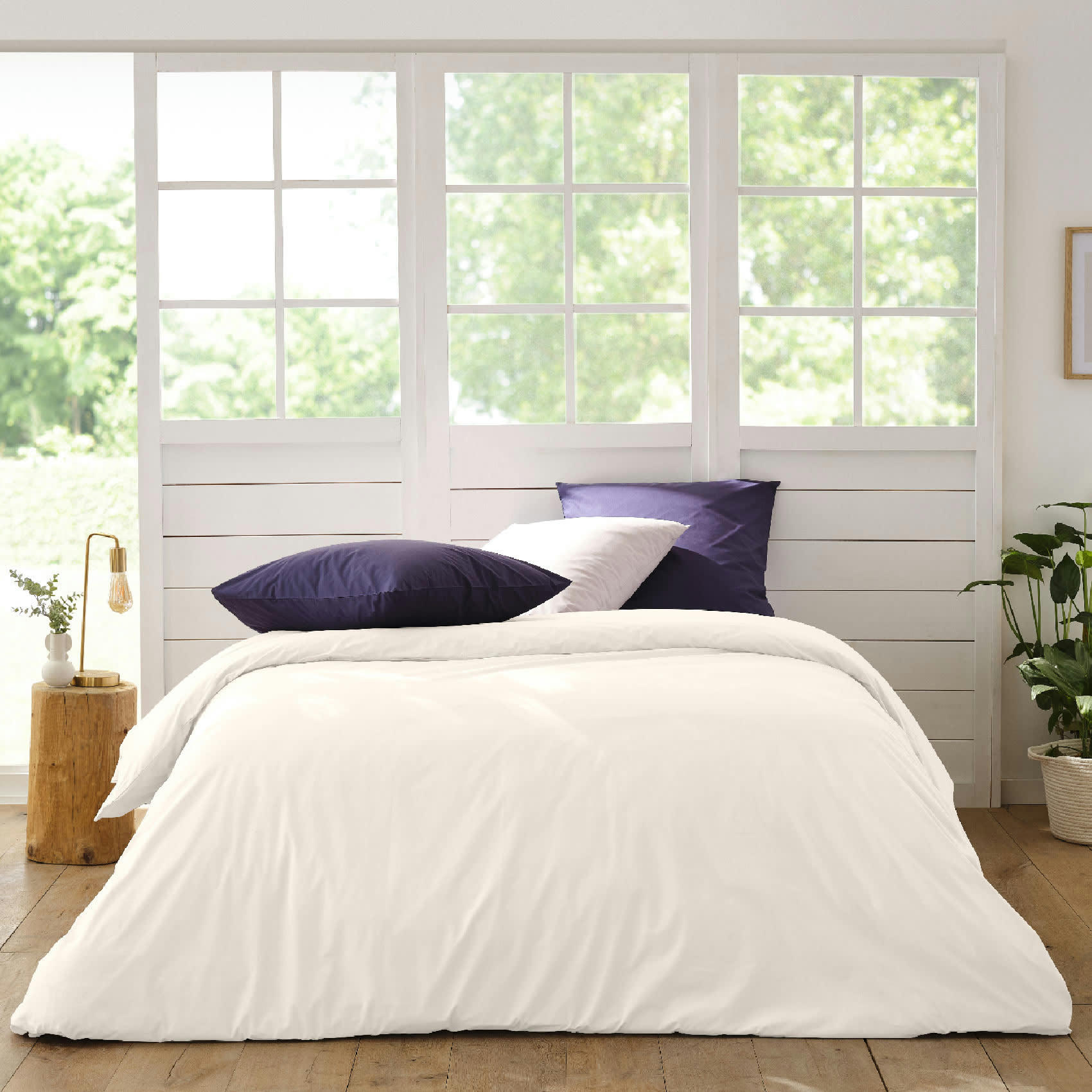 - Housse de couette en percale de coton blanc 260x240 cm