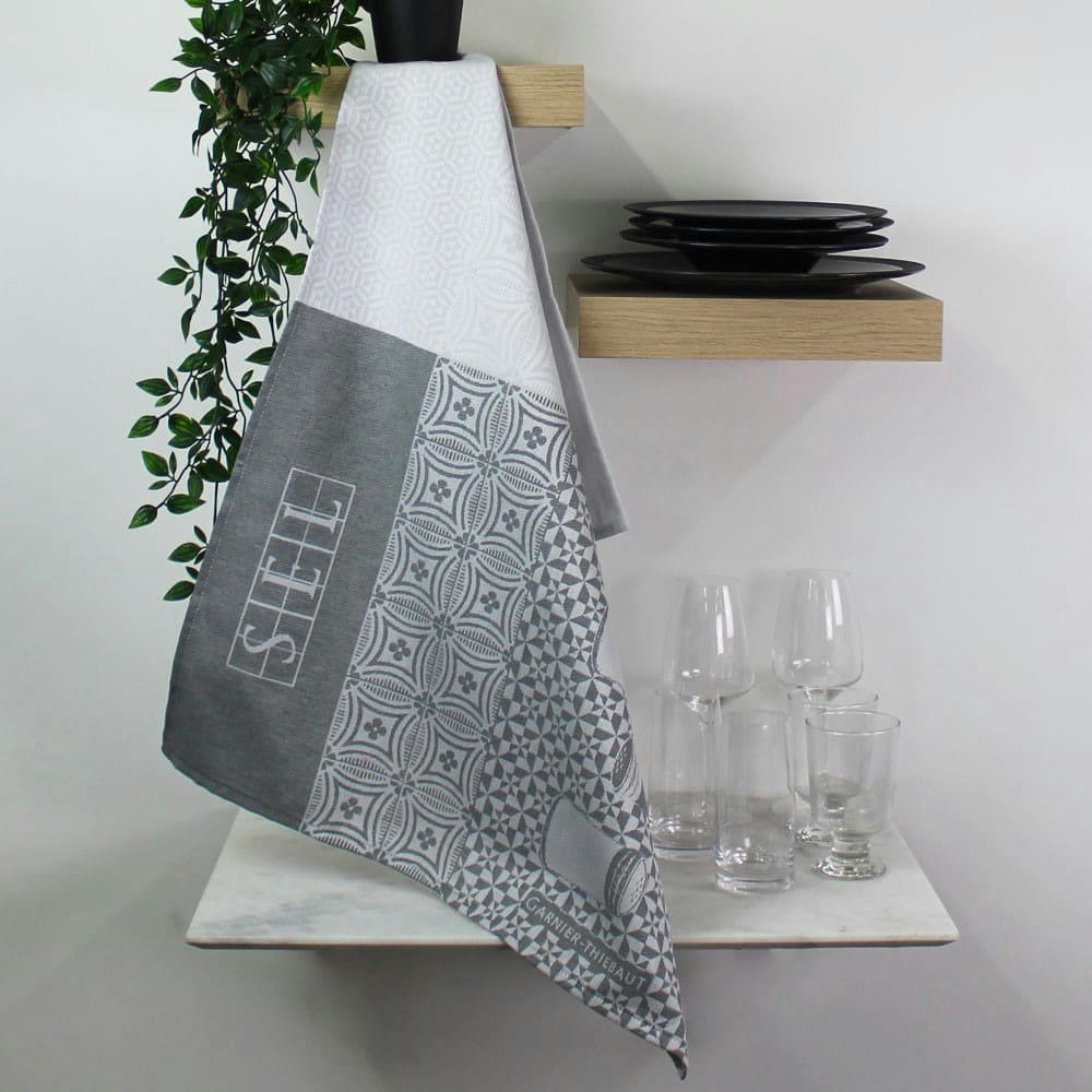 SALIERES BLANC - Torchon  pur coton gris 56x77