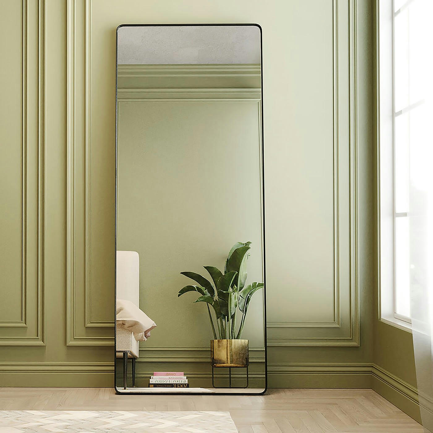 OMBRA SOFT - Miroir bords arrondis en métal noir 200x80