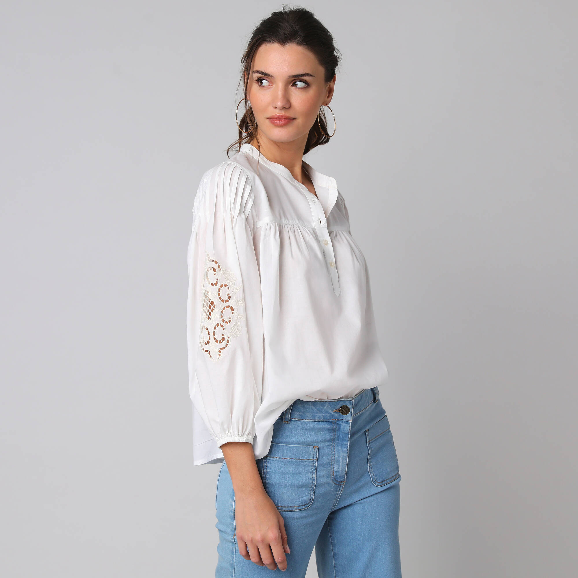 Blouse ample manches 7/8è brodées