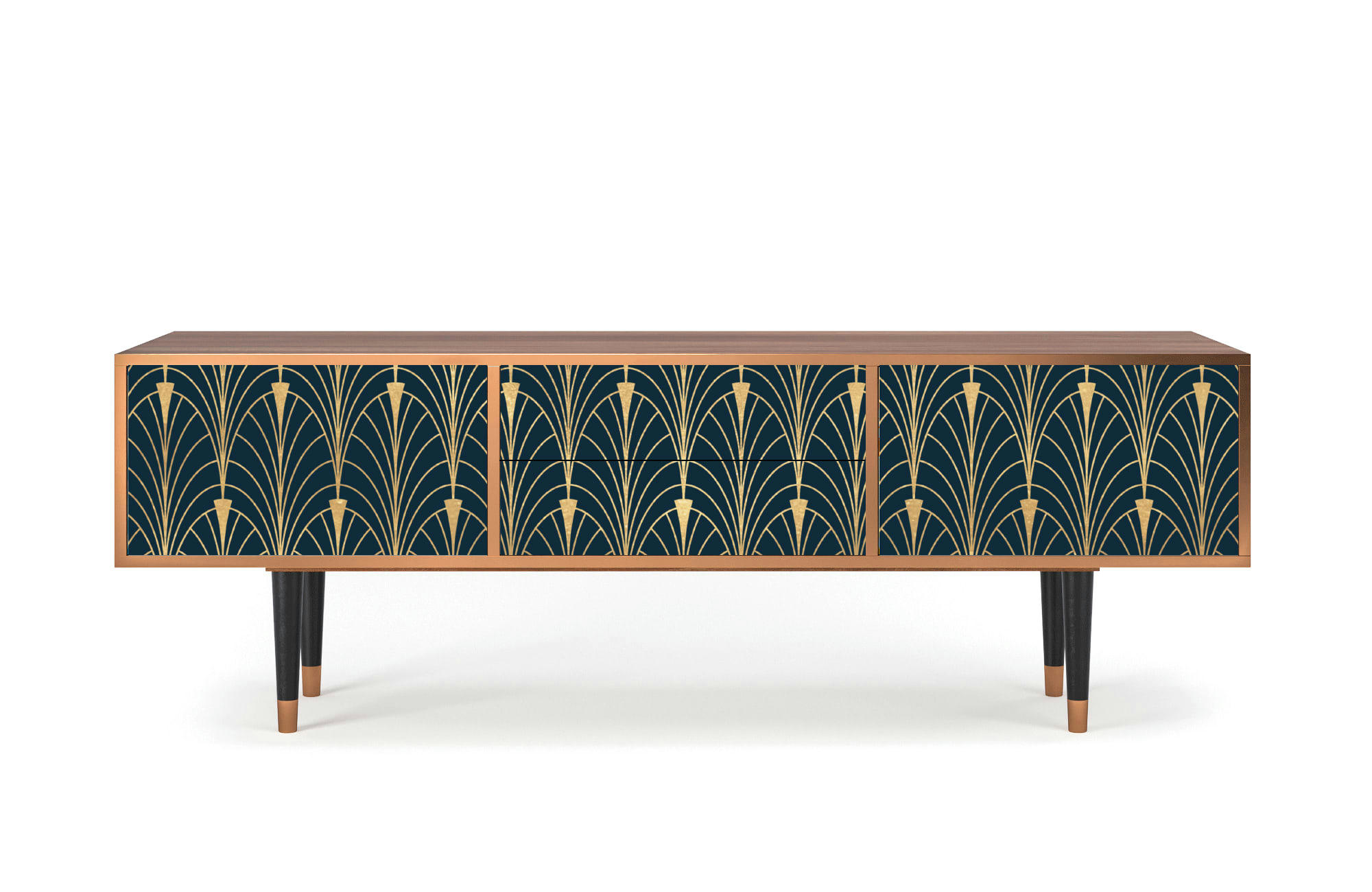 FLOWER OF THE NILE - Meuble TV  bleu et jaune 2 tiroirs et 2 portes L 170 cm