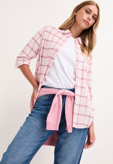 Womens Light Pink Tonal Long Sleeve Check Shirt