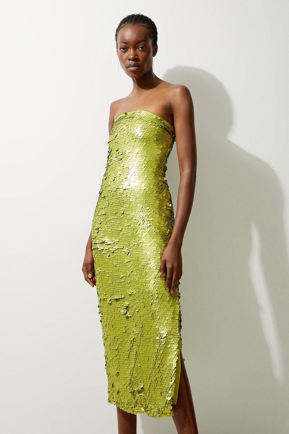 KarenMillen Sequin Bandeau Woven Midi Dress