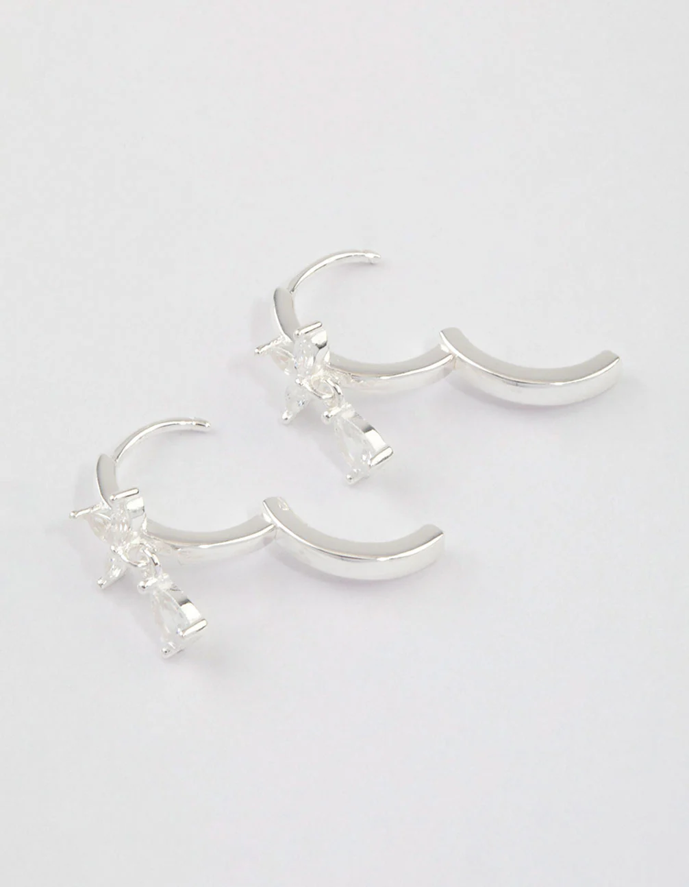 Sterling Silver Trio Marquise Huggie Pear Earrings