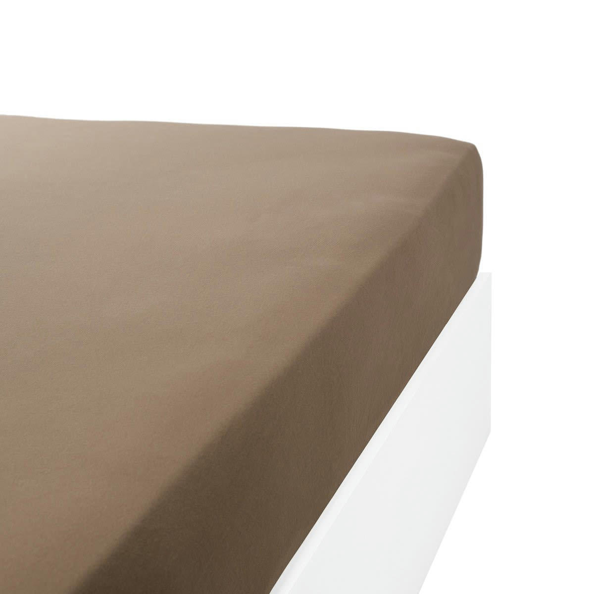 - Drap housse jersey extensible lit double en coton taupe 70x190 cm