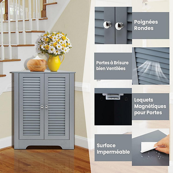 Meuble de Rangment, Placard Triangulaire 2 Portes avec 3 étagères Réglables, Style Moderne, 63 x 32 x 81,5 cm (Gris)