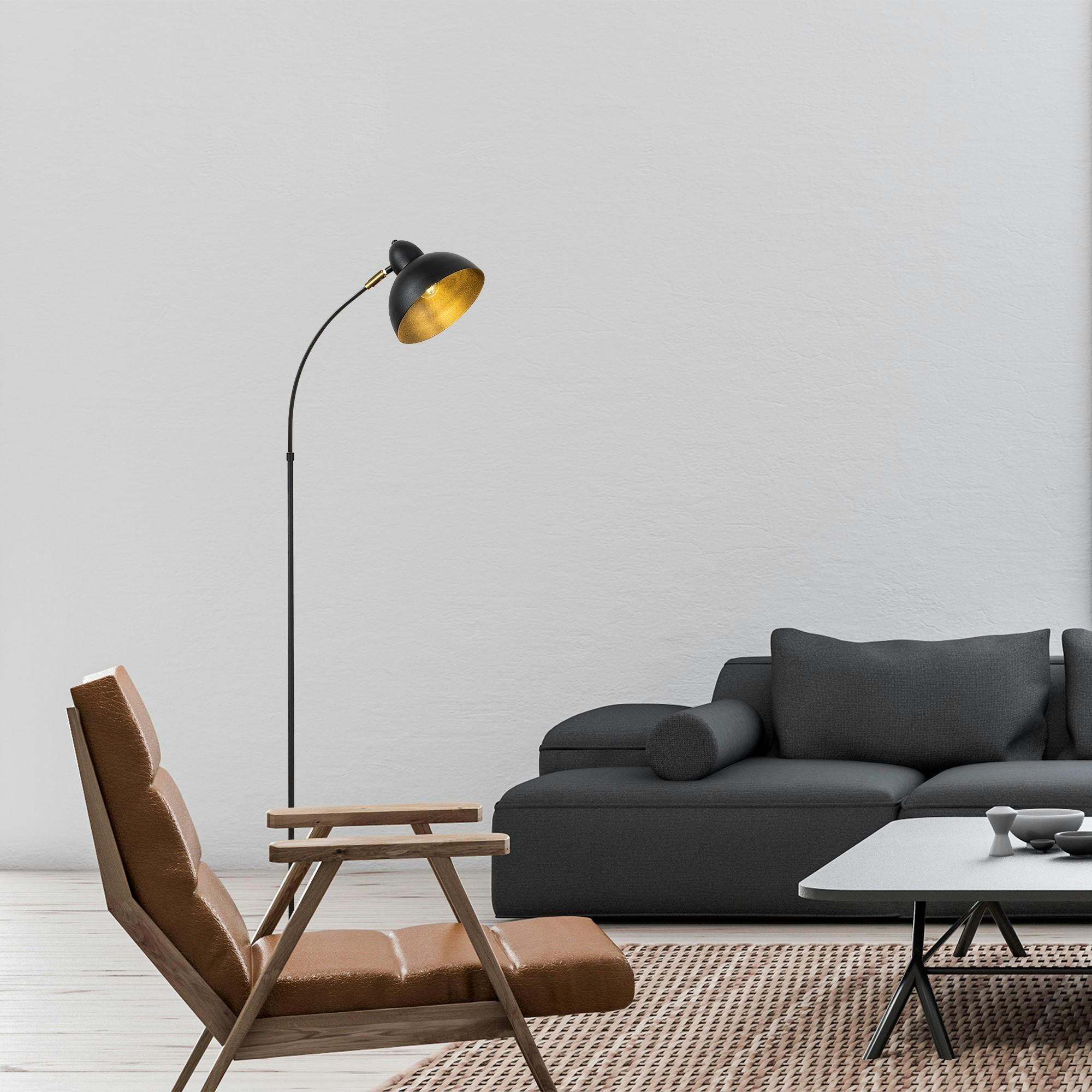 Lampadaire vintage noir & doré avec abat-jour orientable SILE