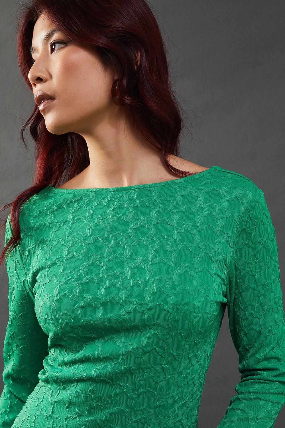 Warehouse Jersey Jacquard Slash Neck Scoop Back Midi Dress