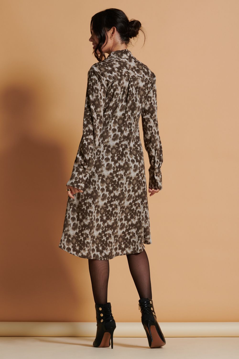 Jolie Moi Abstract Print Dipped Hem Shirt Dress