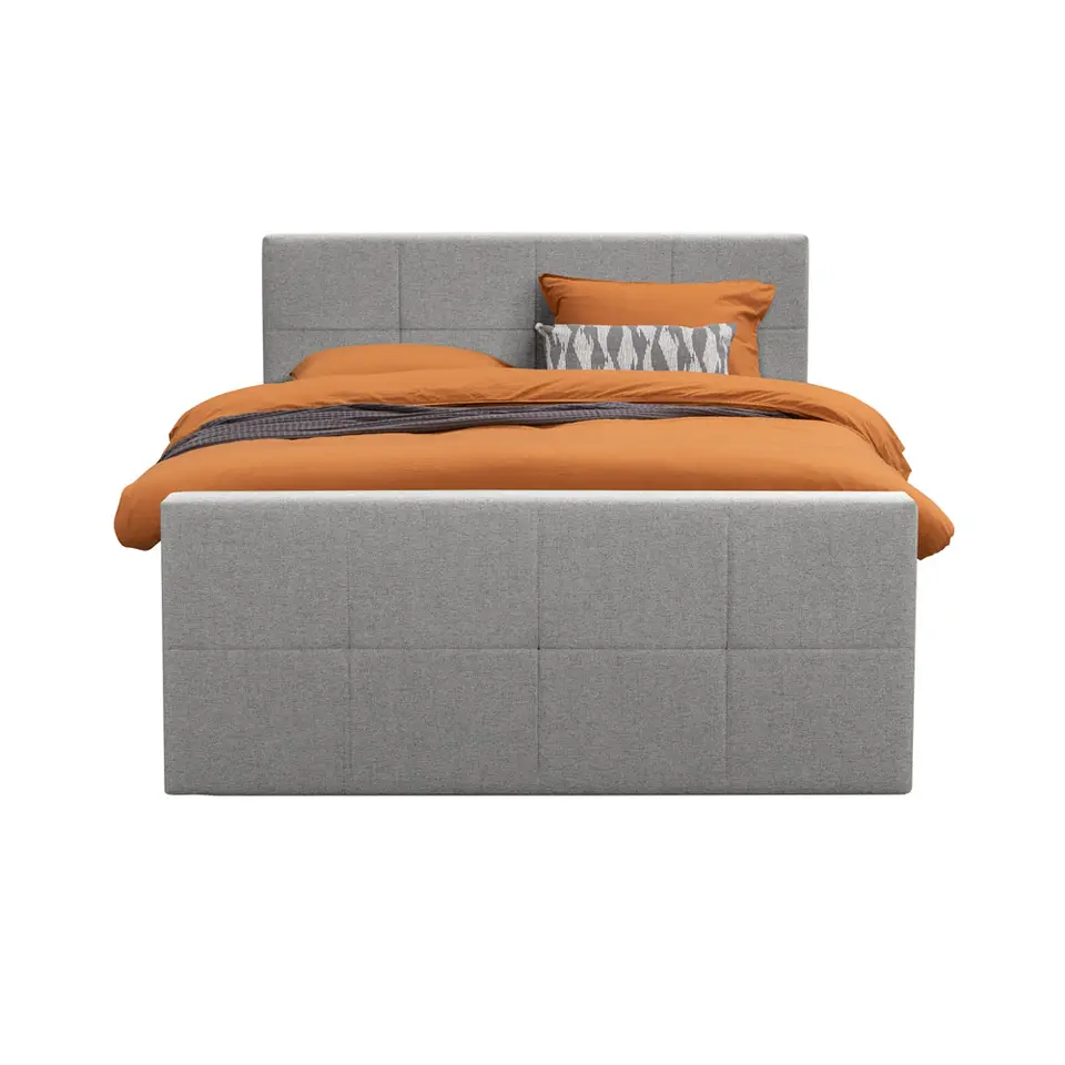 Boxspring met opbergruimte en voetbord Liv geblokt - lichtgrijs - 160x200cm