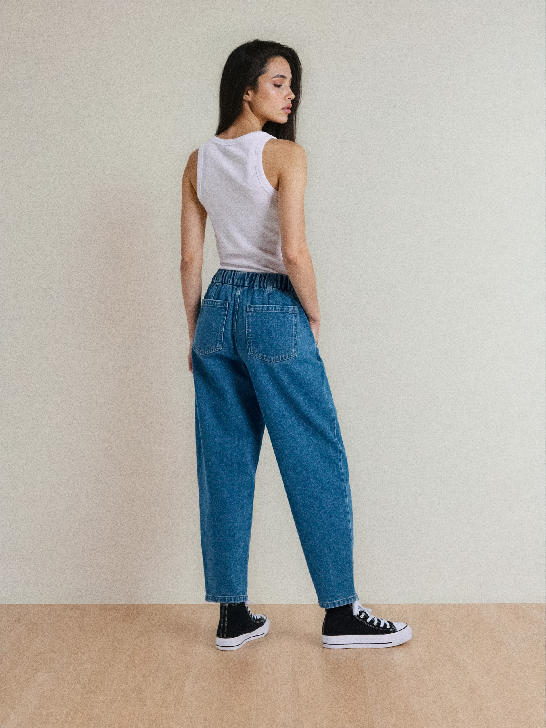 Jeansy jogger balloon z gumką w pasie