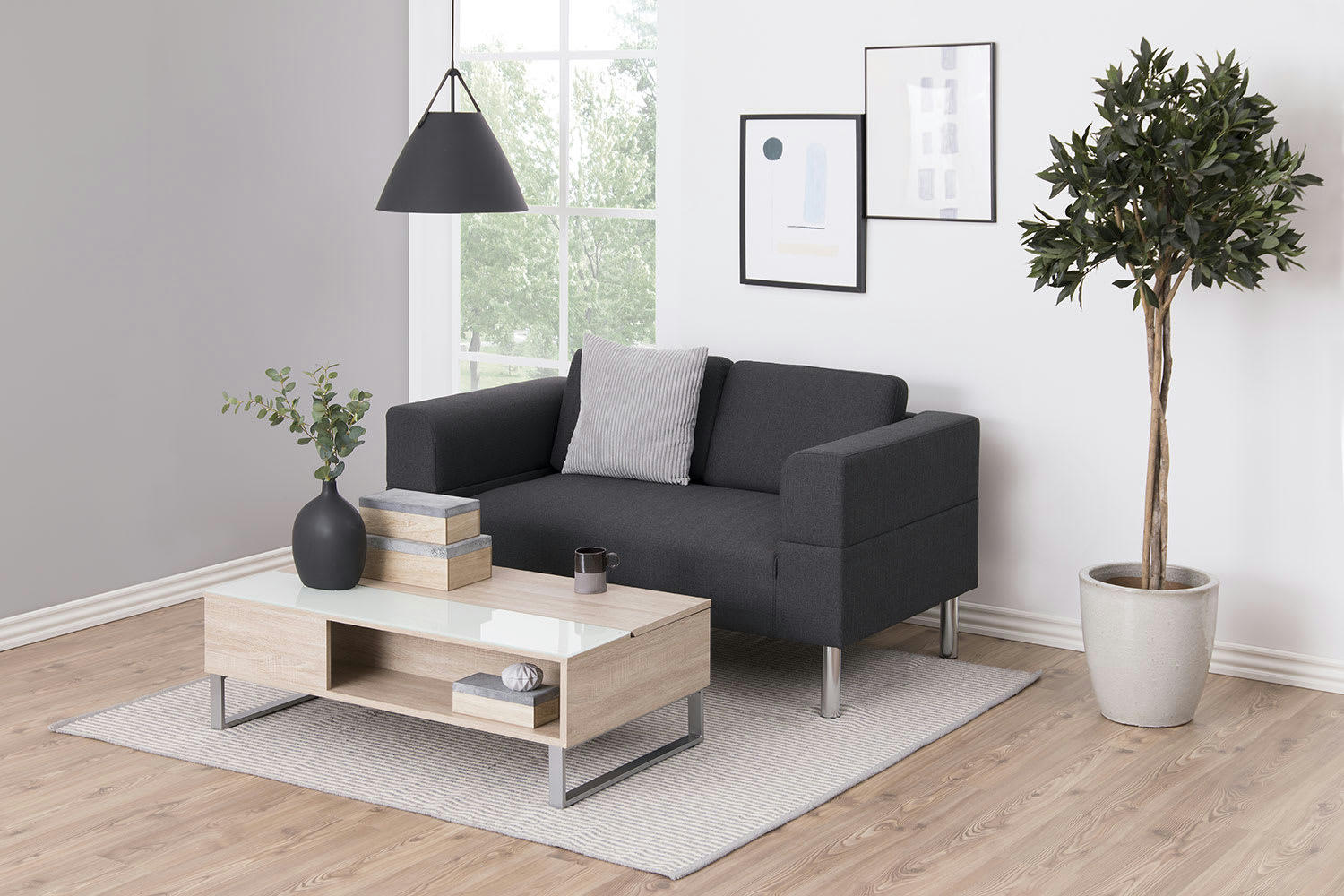 ELA - Table basse blanche plateau relevable bois