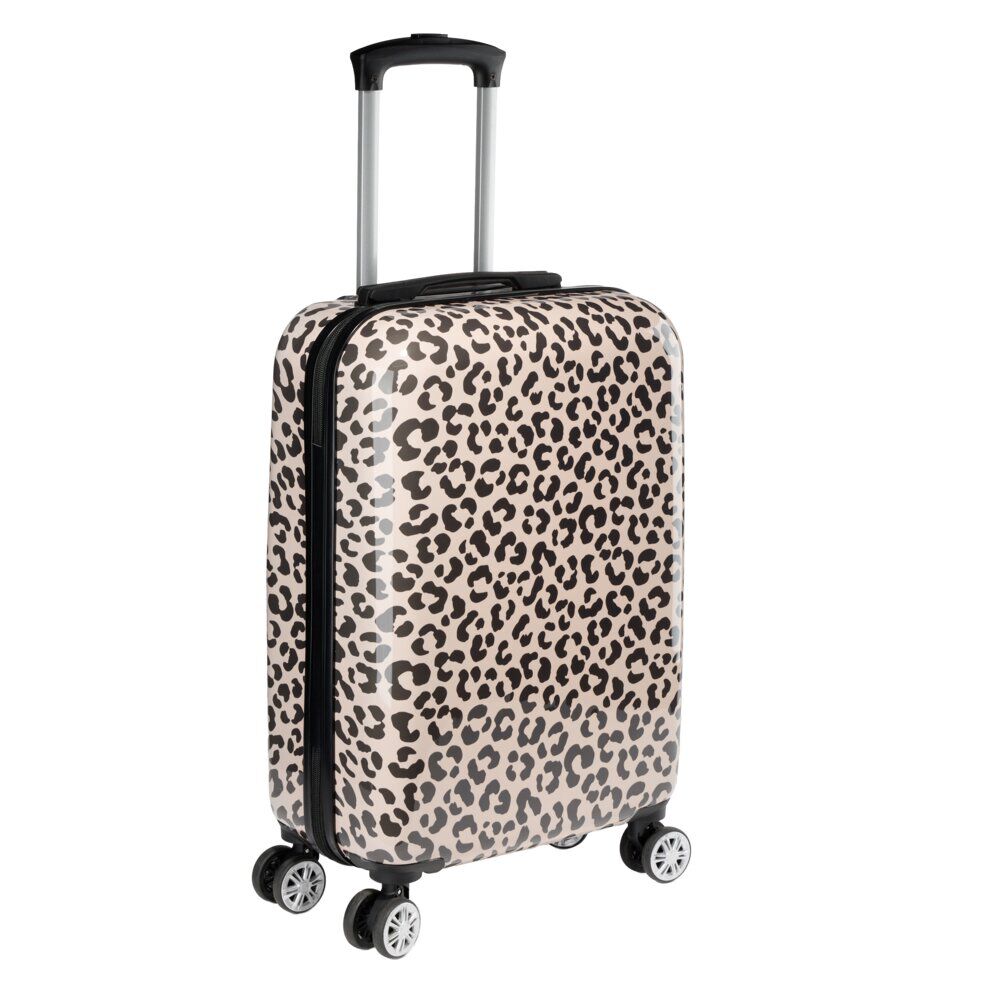 Valise cabine rigide 4 roues motif léopard marron et noir 36,5x21xH58cm