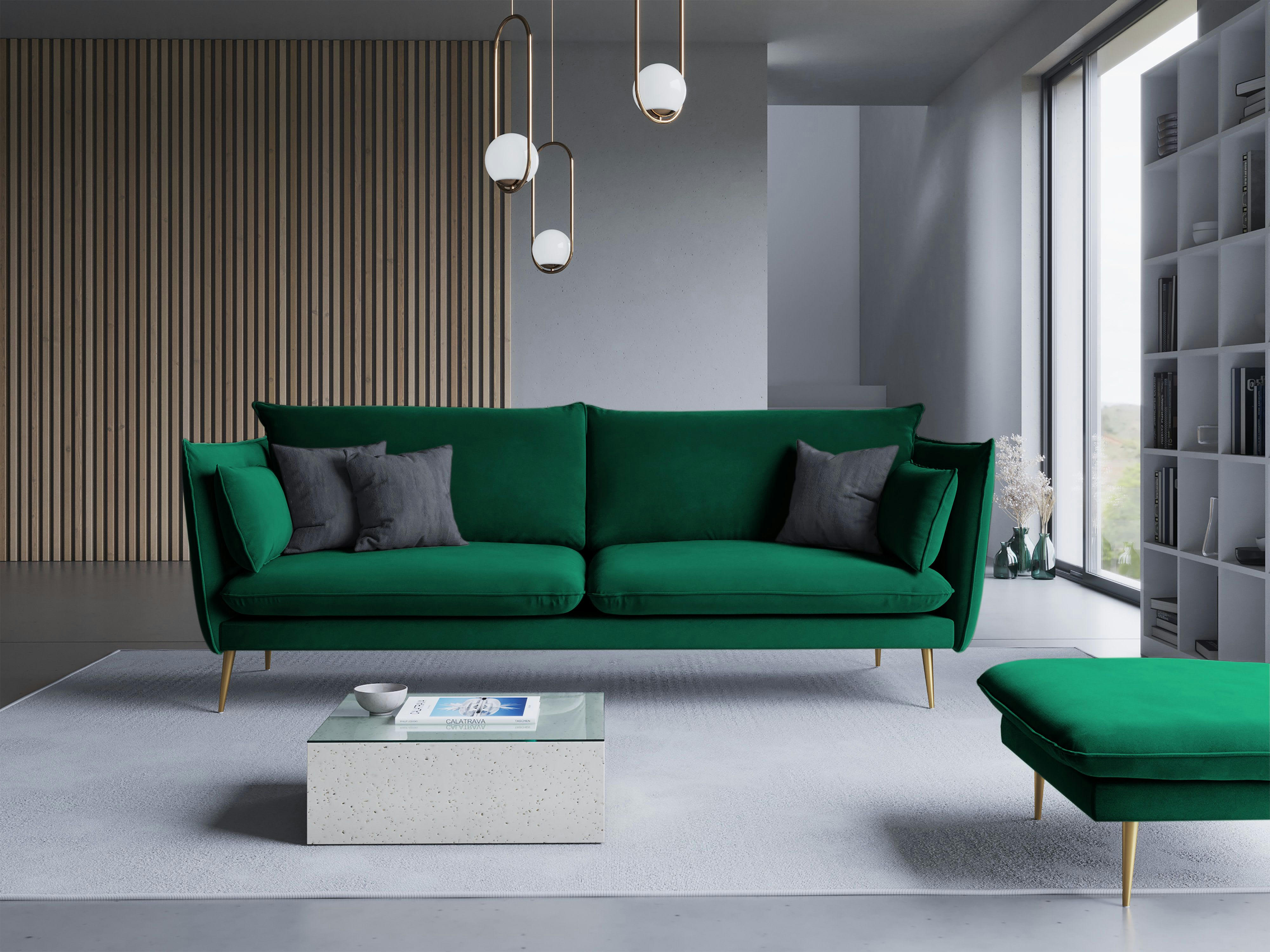 AGATE - Canapé 4 places en velours vert bouteille