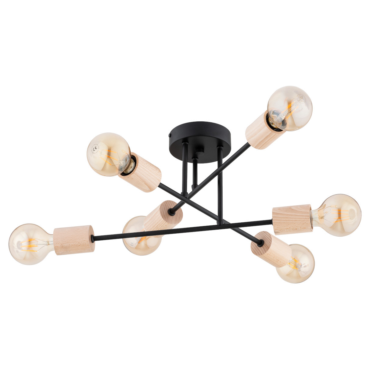 Lampa sufitowa czarna-jasne drewno LA-ROSA 6xE27x15W wym: 22x50x50 cm Alfa