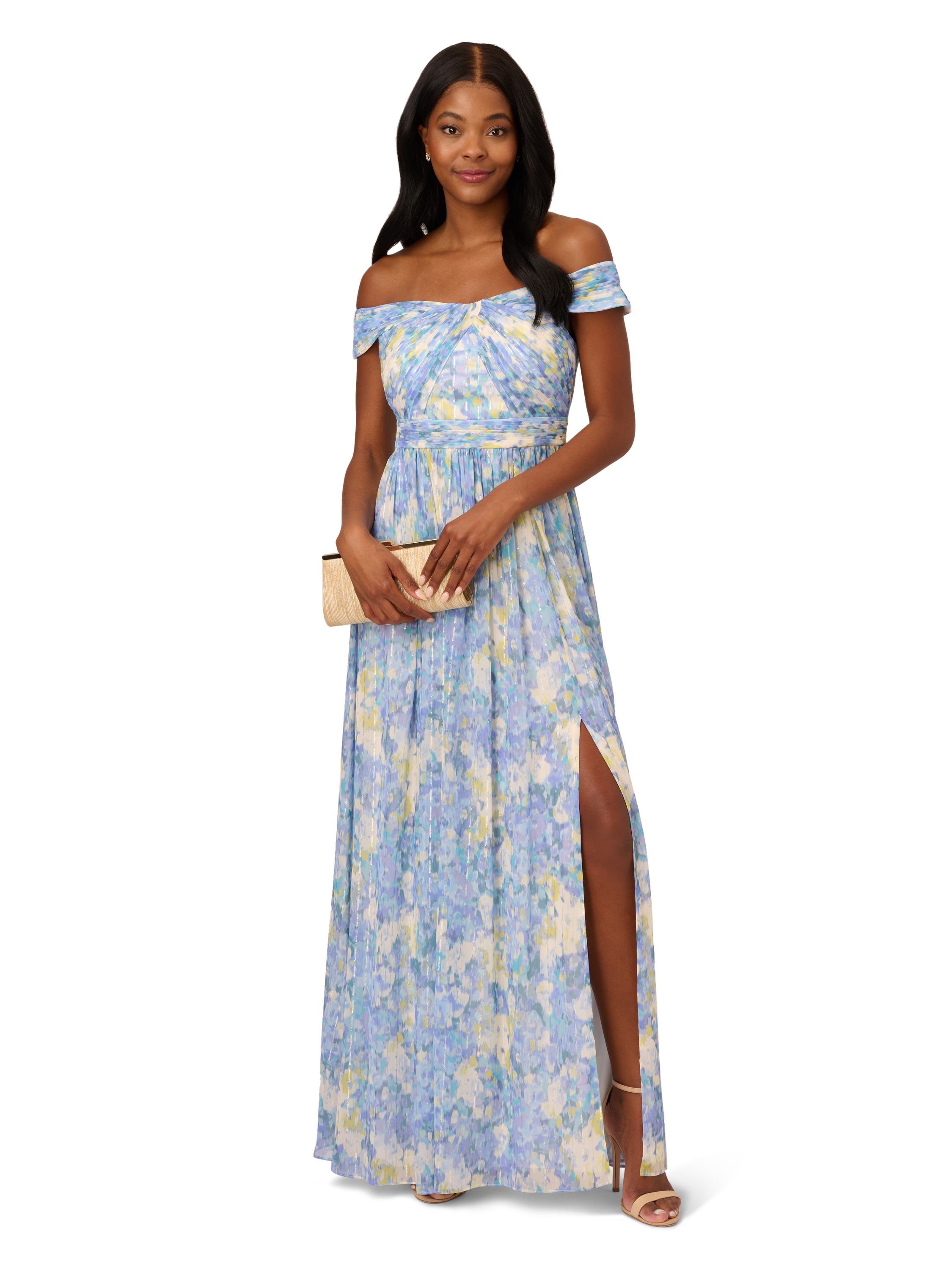 Adrianna Papell Printed Off Shoulder Gown
