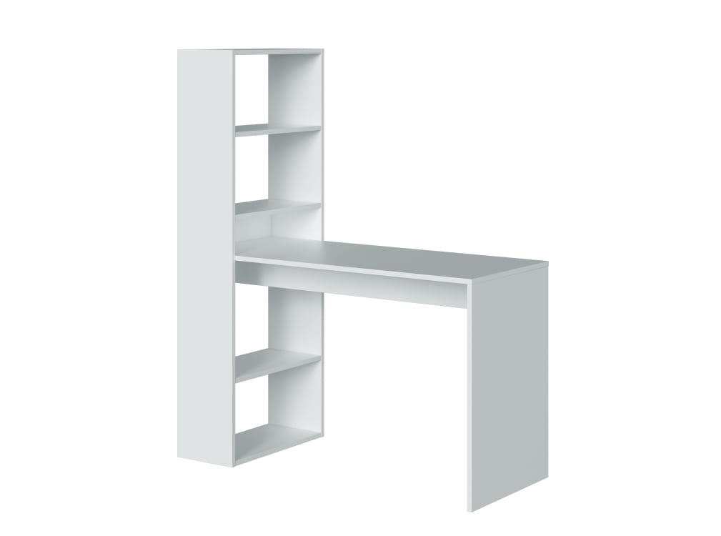 ADELE - Bureau blanc avec étagère de rangement réversible L120cmxP53cmxH144cm