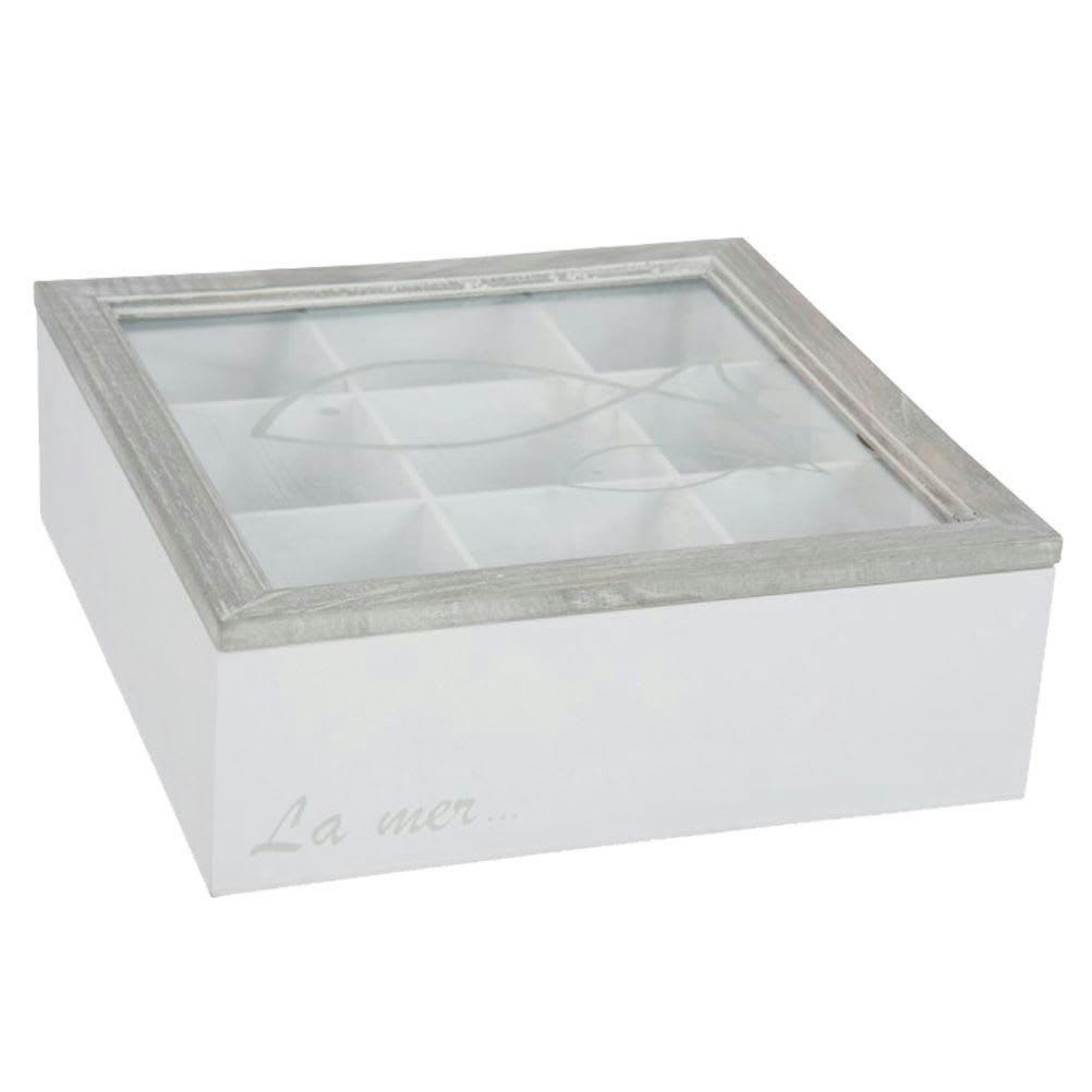 POISSON - Boite rectangulaire en bois déco 23x23cm