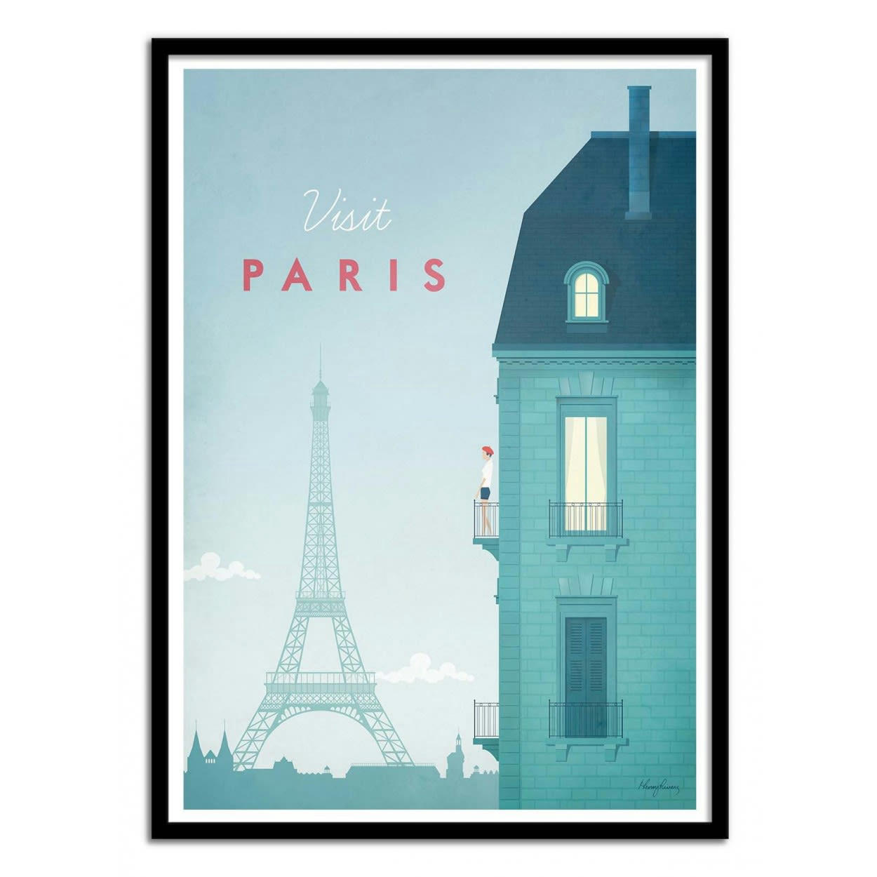 HENRY RIVERS - VISIT PARIS - Affiche d'art avec Cadre bois noir - 30 x 40 cm