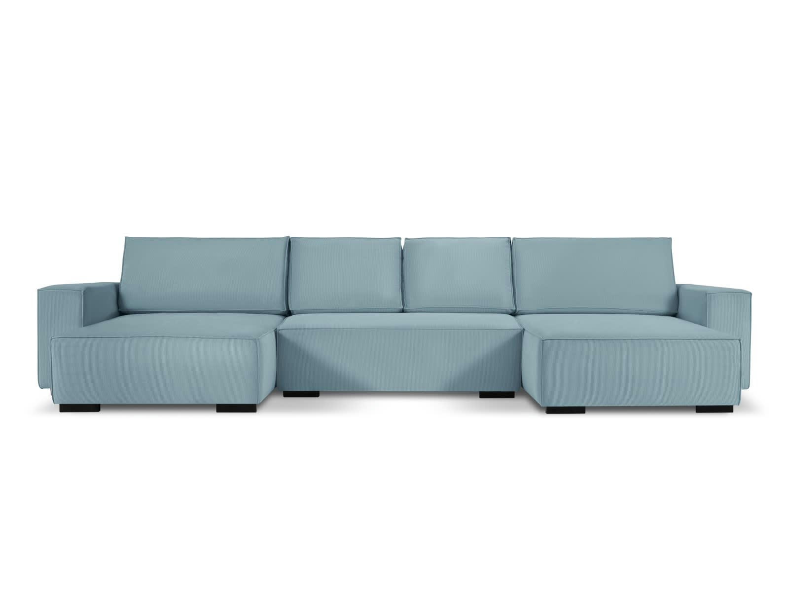 EVELINE - Canapé d'angle convert. réversible 6 places velours côtelé bleu clair