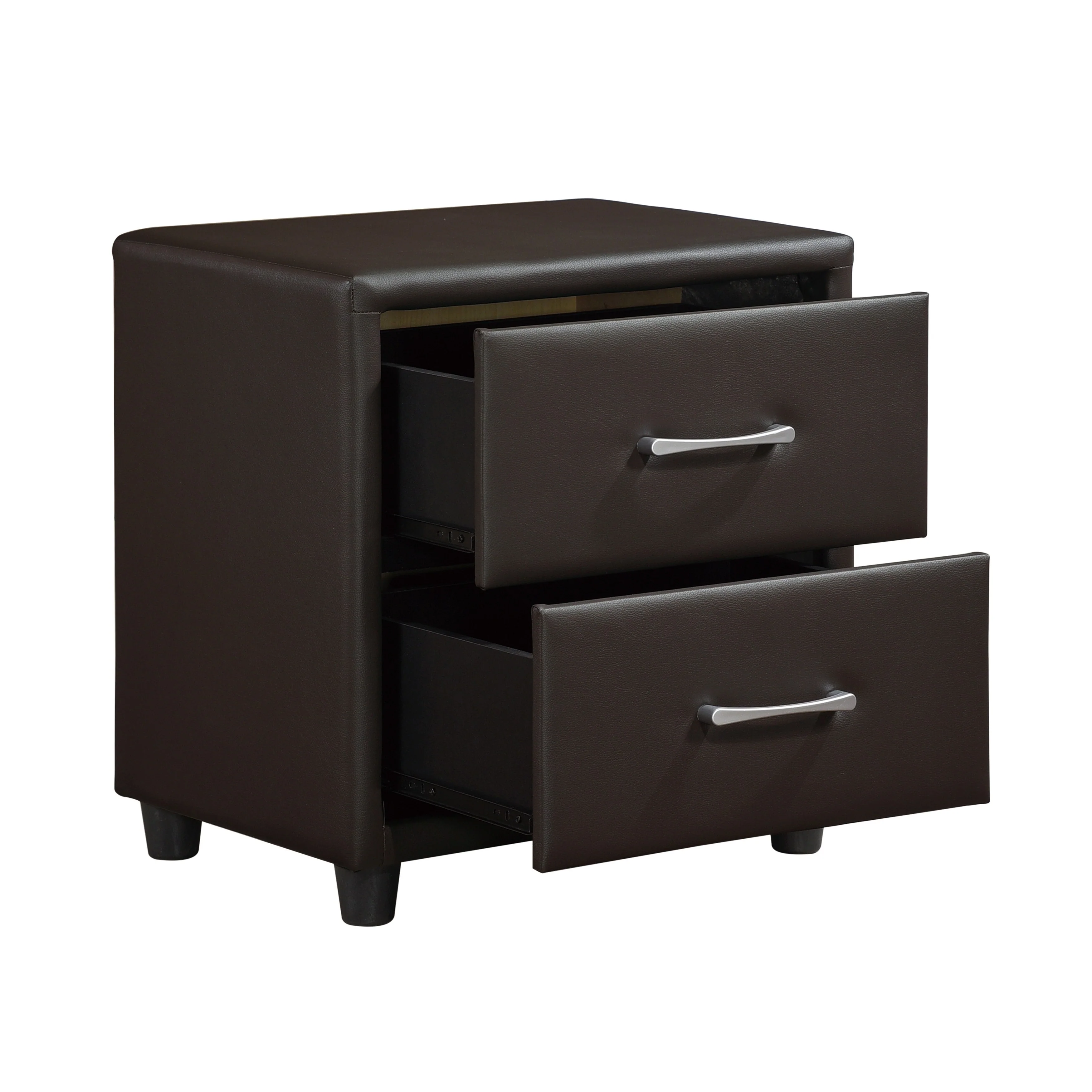 Contemporary Design 1pc Bedroom Furniture Two Drawers Nightstand Bar Pulls Faux Leather Upholstery, PVC