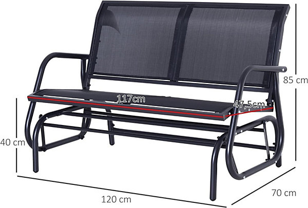 Banc de Jardin a Bascule Exterieur 2 Places avec Accoudoirs et Assise Ergonomique