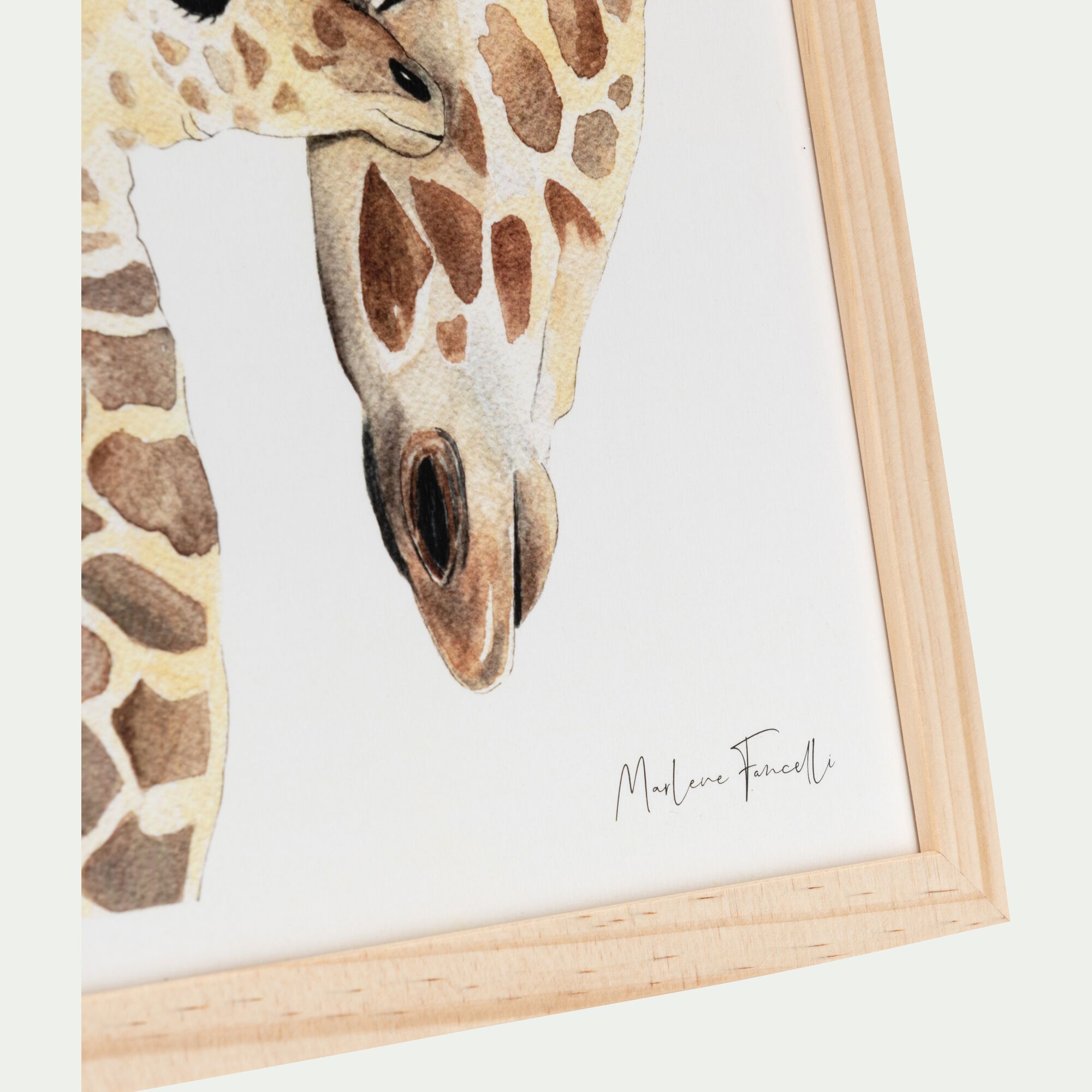 FAMILLE GIRAFE - Image aquarelle encadrée famille de girafes - A4