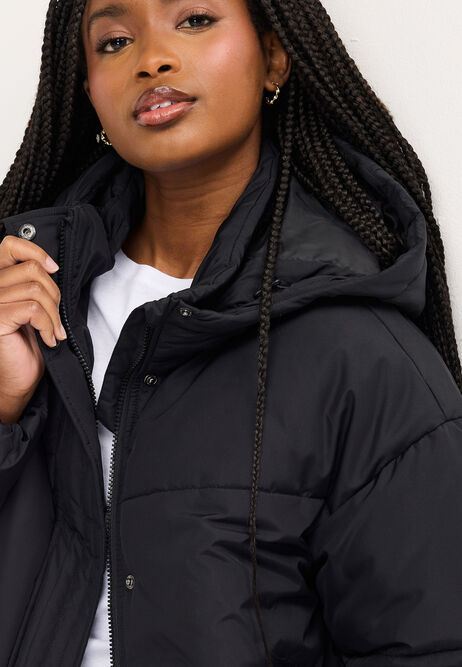 Womens Plain Black Short Padded Jacket
