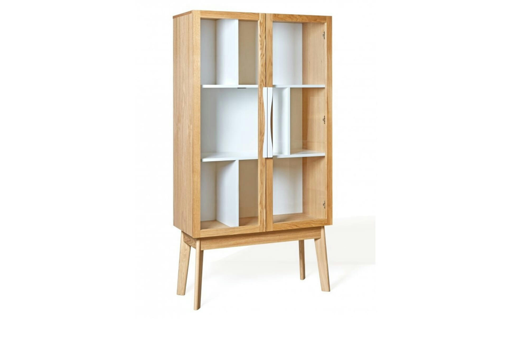 SCANDINAVE - Vitrine scandinave colorée en bois 2 portes vitrées 2 tablettes
