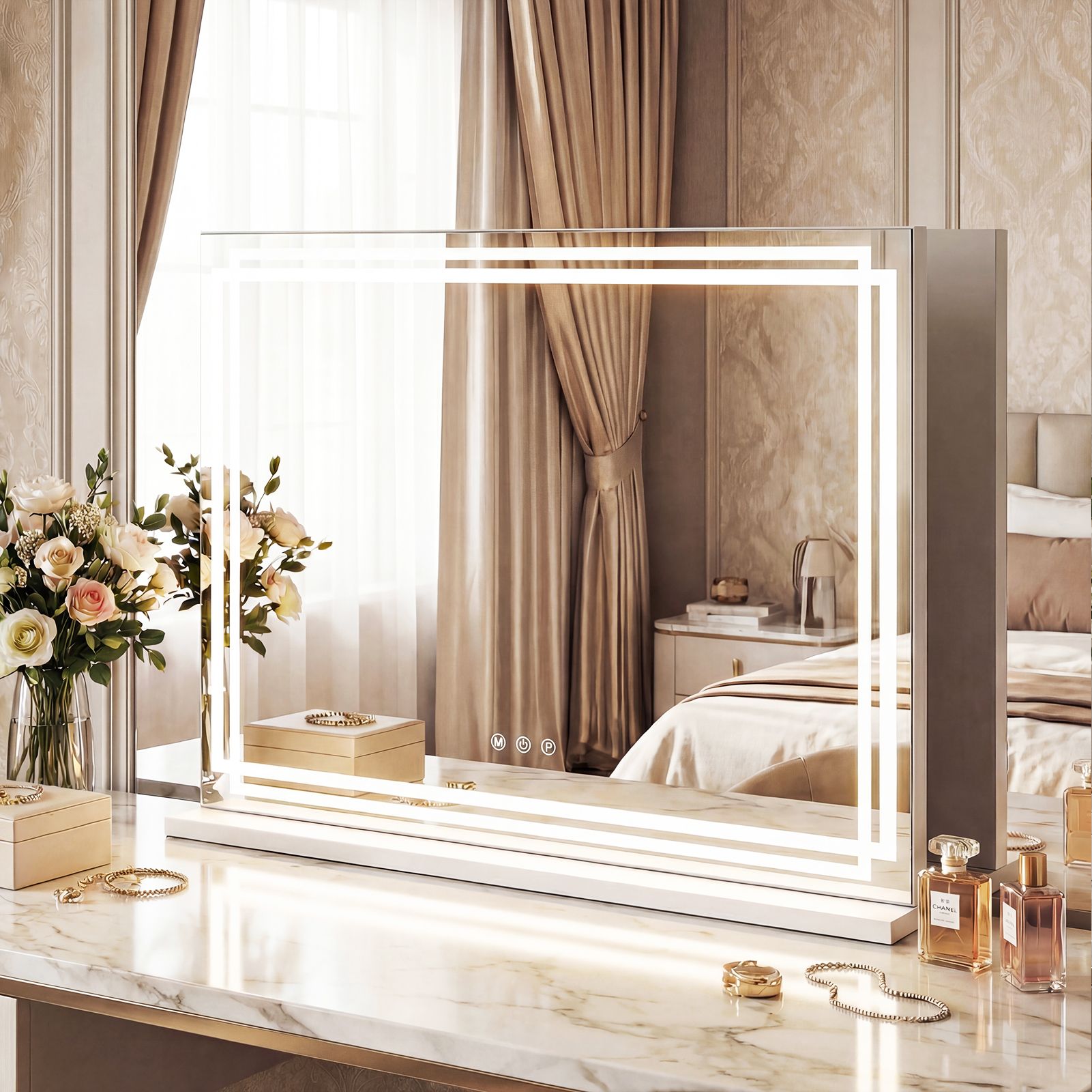 Costway Vanity Mirror 80 x 60 CM Lighted Makeup Mirror w/Lights Dressing Table