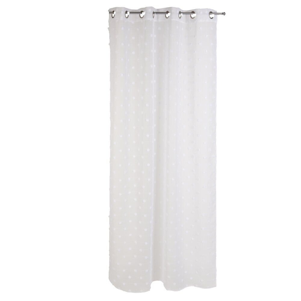 Voilage pompons 8 oeillets blanc