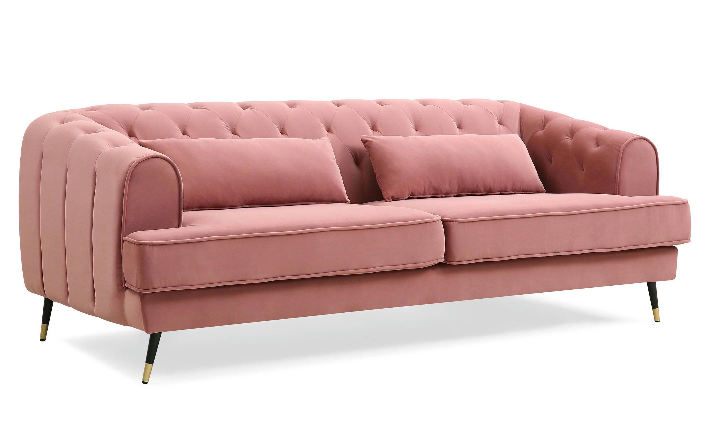 GLAMS - Canapé capitonné 3 places style boudoir velours rose poudré