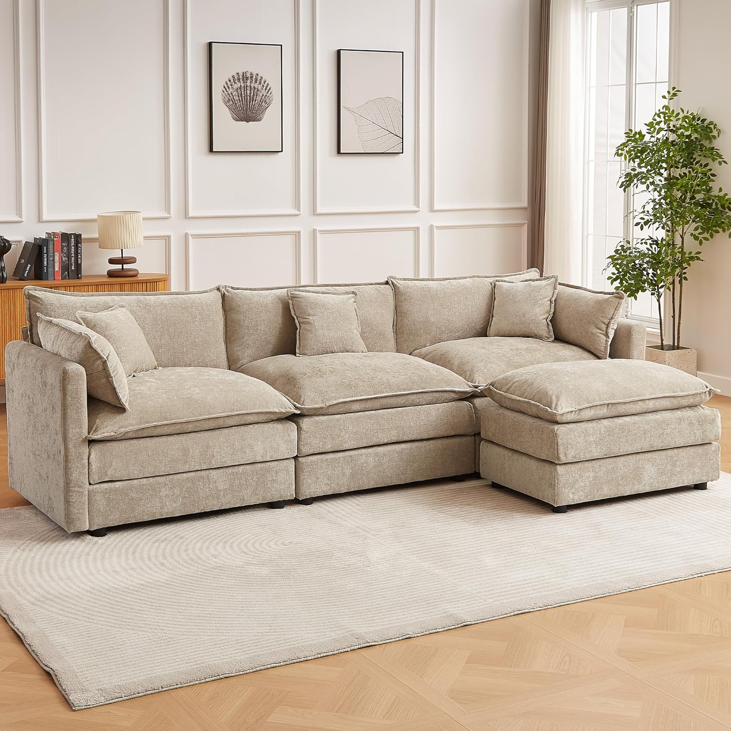 Modular Sectional Sofa, 112.2 Inch L Shaped Couch Set with Armrests, 3-Seater Comfy Cloud Couches for Living Room Apartment, Coffee