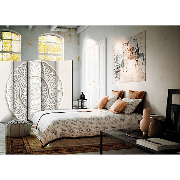 Paravent Mandala 3D II - élégance et Style en 5 Volets 225 x 172 cm Blanc et Beige