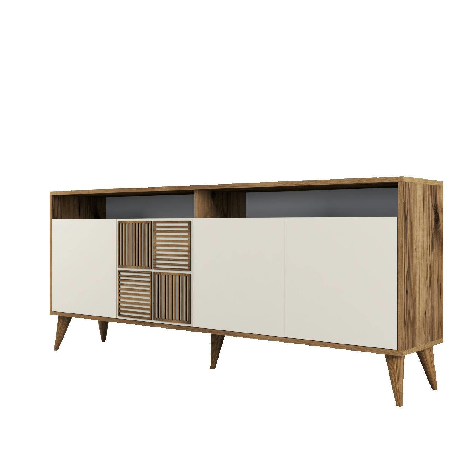 - Buffet en aggloméré 4 portes milan noyer et crème