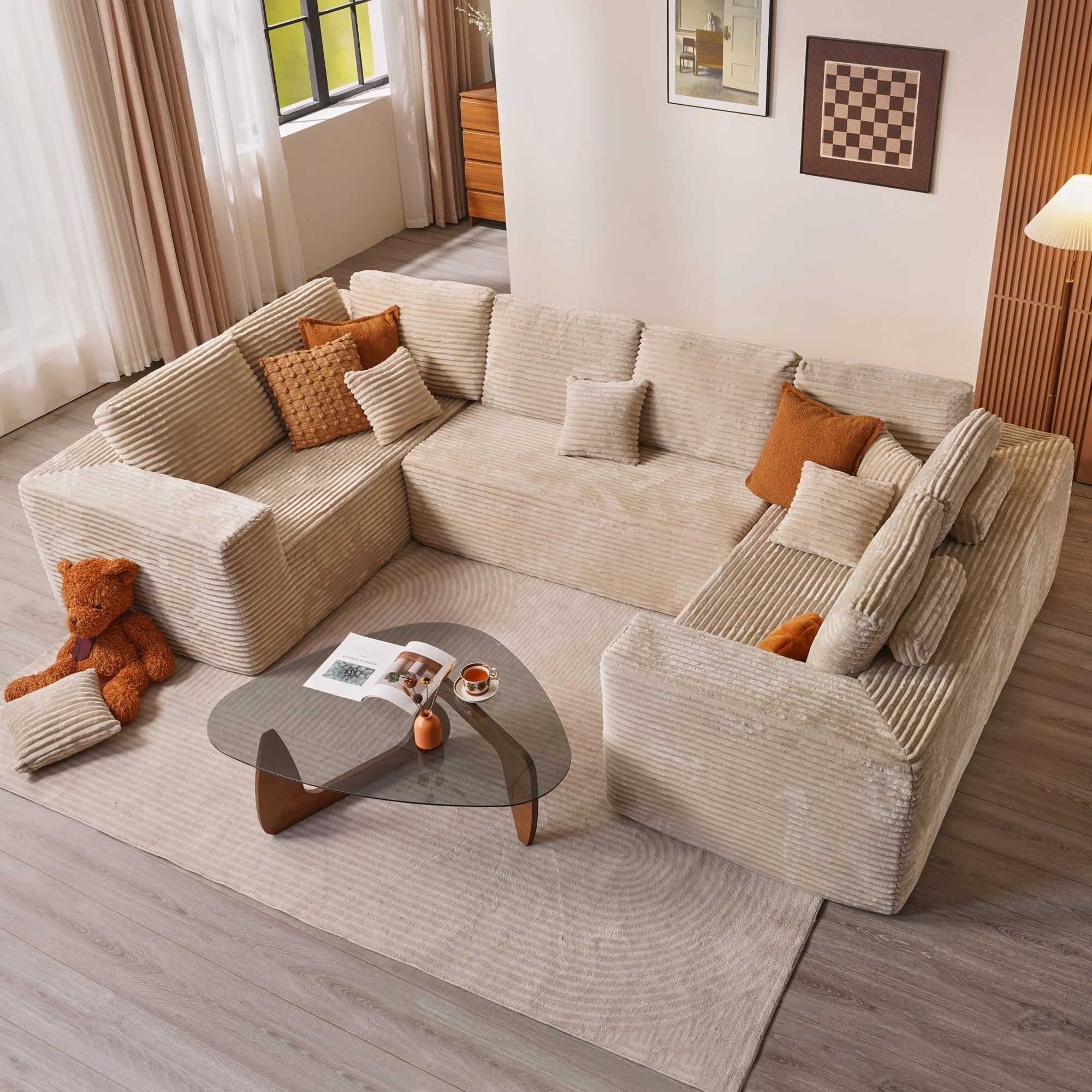 HOOOWOOO Modular Plush Fabric Sectional Sofa
