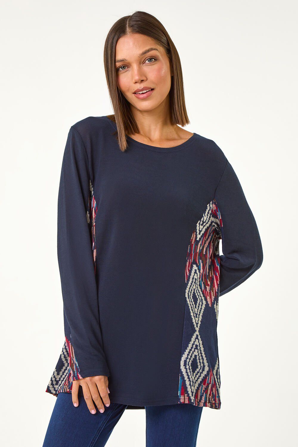 Roman Side Printed Stretch Tunic Top