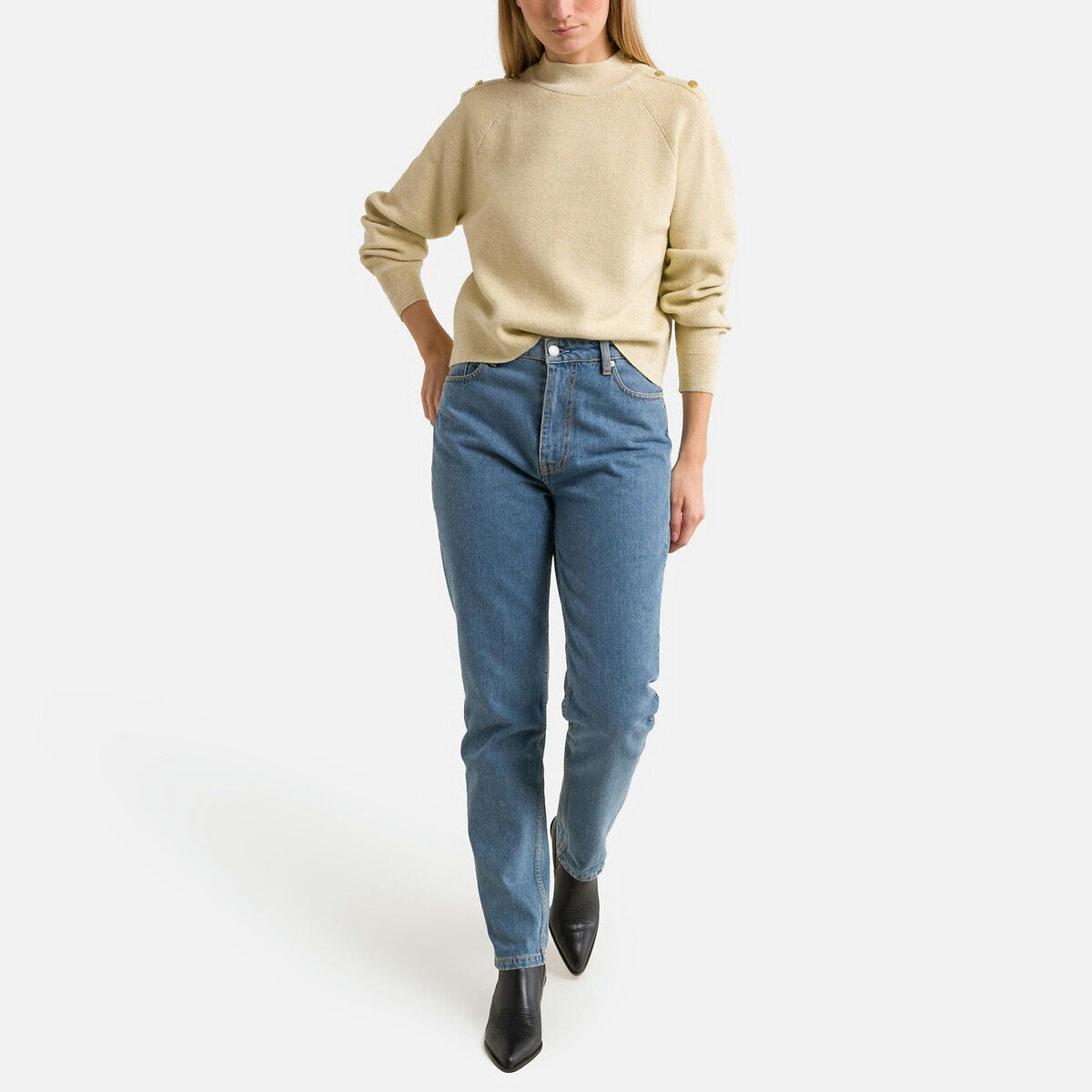 Pull effet brillant, col cheminée