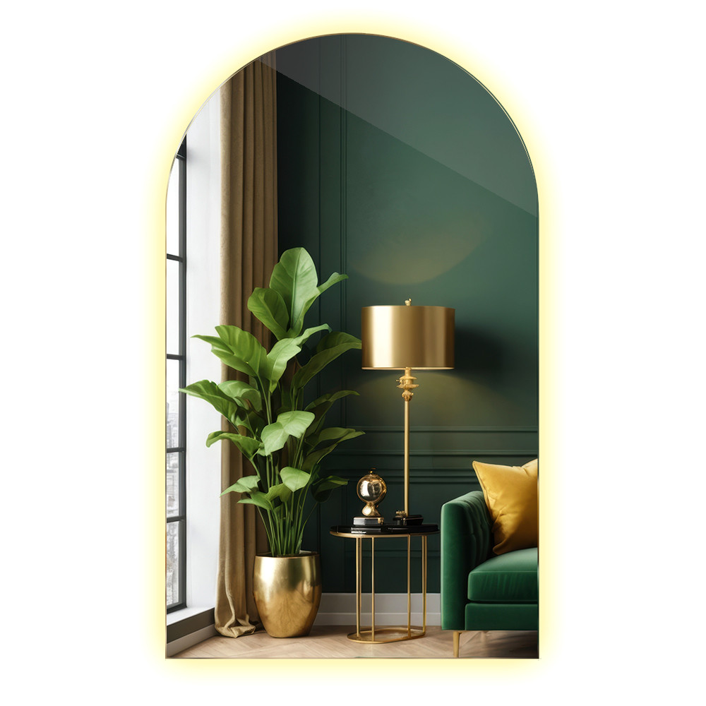 Lustro półowalne 45 x 80 cm LED Premium wiszące do salonu - ciepłe światło